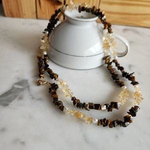 *Geniune Tigers Eye, Citrine and Pearl Necklace NWOT